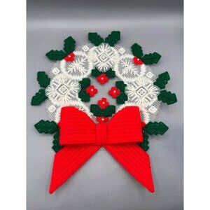 Vtg 80s Handcrafted Plastic Canvas Christmas Wreath Retro Decor